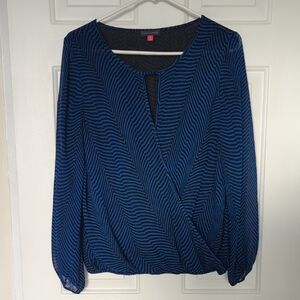 Vince Camuto Blue and Black Chevron Blouse